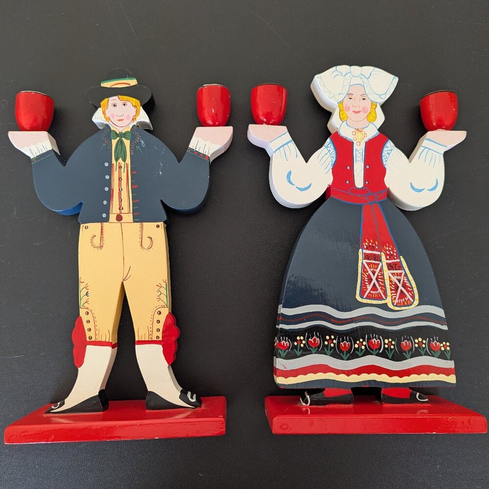 Vintage IKEA Lizzie Verlander Wooden Candlestick Candleholder Set Swedish Design